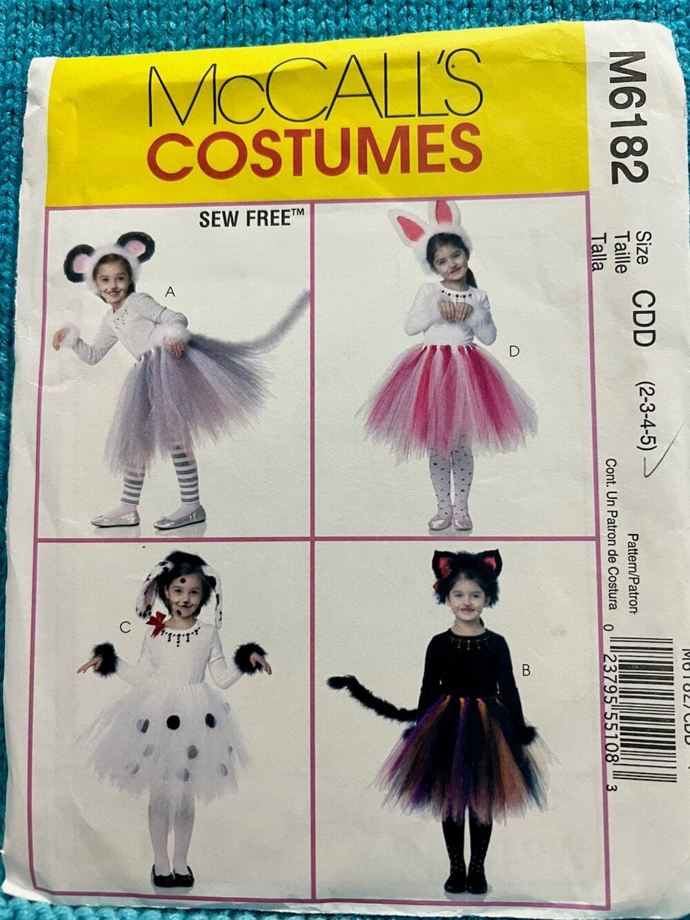 McCalls Sewing pattern 6182 mouse bunny cat dog costume size 2 3 4 5